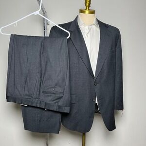 Kuppenheimer Suit Mens 44R 38W Charcoal Gray Solid Wool 2-Button Vintage USA
